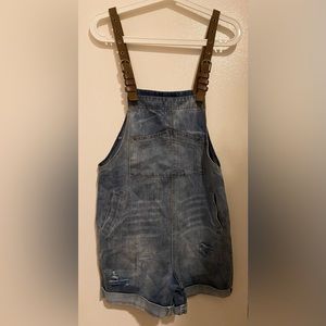 Women‎ Distressed Denim Romper Overalls Straight Loose Fit Adjustable Sz S